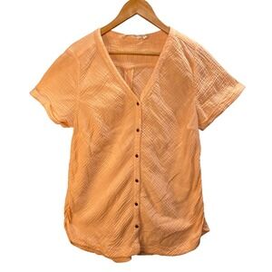 Soft Surroundings Top Womens PL Button Up Gauzy Boho‎ Chic Preppy Coastal Beachy